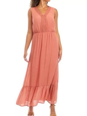 Sleeveless V-Neck Maxi Dress in Peachy Dusty Rose